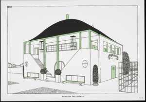 Pavillon des sports, från Une Cite Moderne, Ritningar av Rob Mallet-Stevens Architecte, 1987 (publicerad)